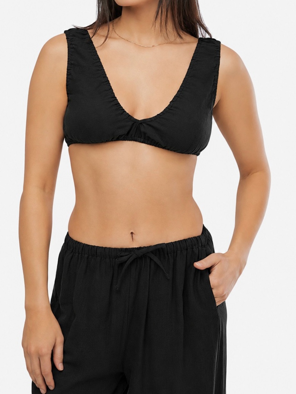 NWT WeWoreWhat Bralette Linen Blend Top in Black